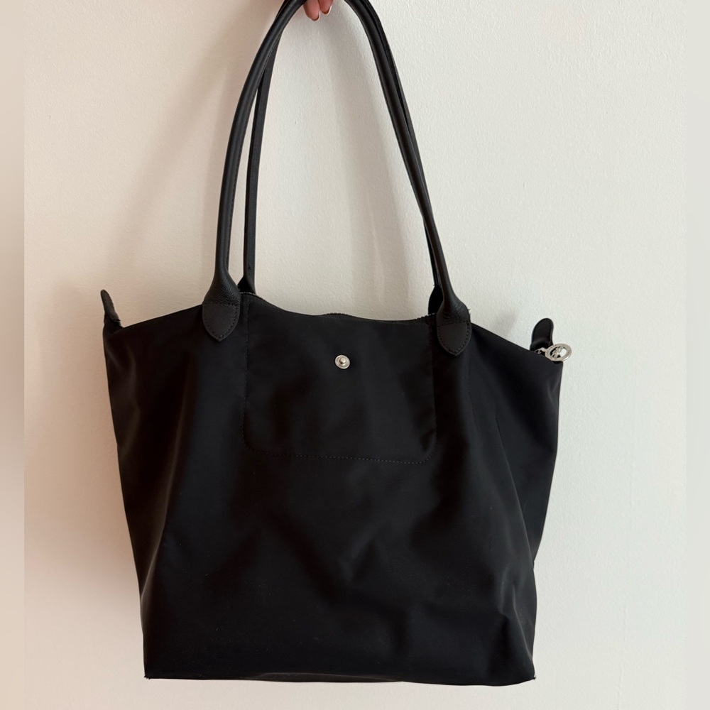 Longchamp Black Le Pliage Modele Depose Tote Bag Purse Black Leather